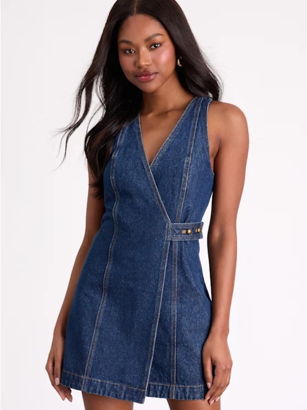 Lulu's Dark Blue Denim Wrap Mini Dress